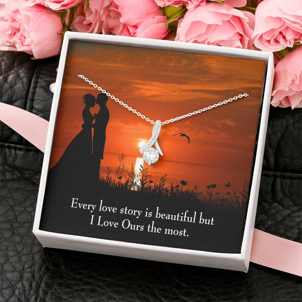 To My Girlfriend Love Our Story Message Card W Mahogany Style Luxury Box Eternity Ribbon Stone Necklace - Alluring Beauty Necklace Gift For Her