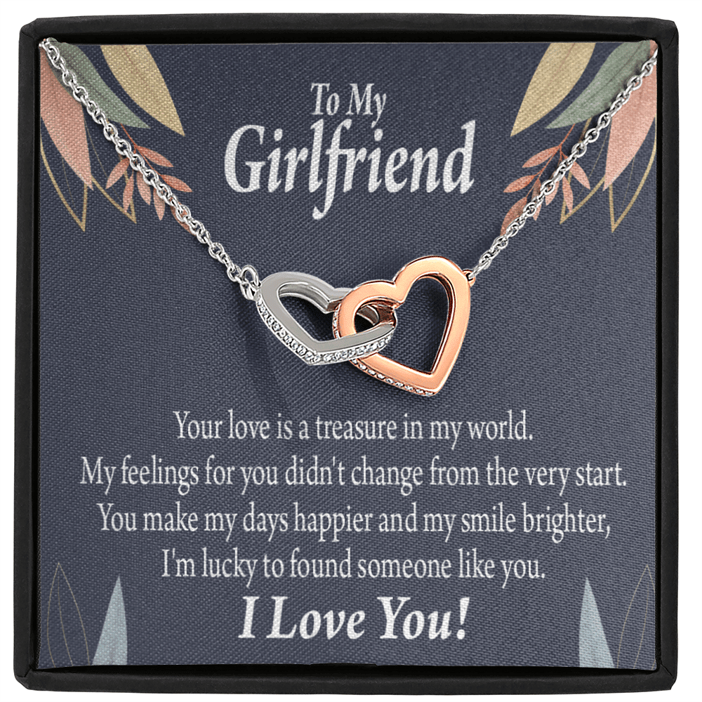 To My Girlfriend My Treasure Inseparable Necklace Pendant 18k Rose Gold Finish 16� - Interlocking Hearts Necklace