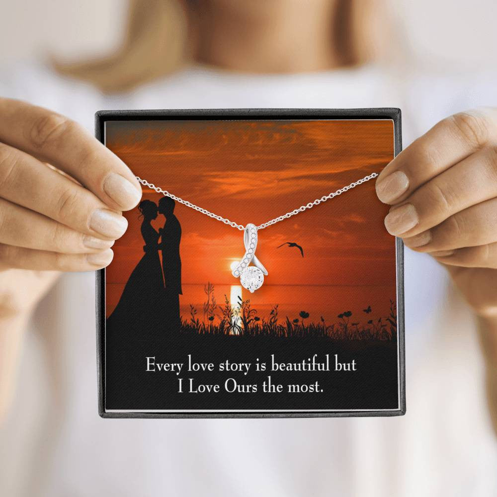 To My Girlfriend Love Our Story Message Card W Mahogany Style Luxury Box Eternity Ribbon Stone Necklace - Alluring Beauty Necklace Gift For Her