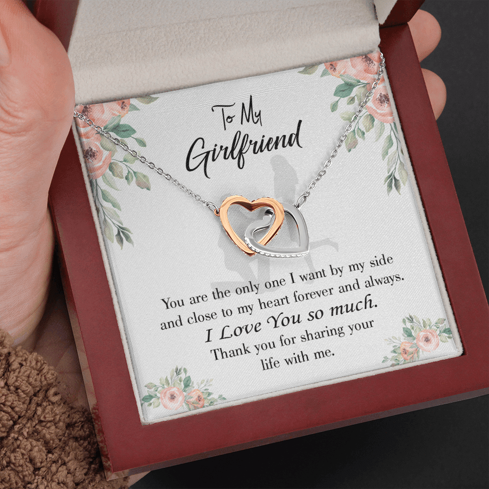Girlfriend Necklace Message Card By My Side Inseparable Love Pendant Surgical Steel Girlfriend Birthday Card Romantic - Interlocking Hearts Necklace