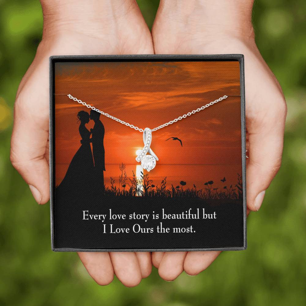 To My Girlfriend Love Our Story Message Card W Mahogany Style Luxury Box Eternity Ribbon Stone Necklace - Alluring Beauty Necklace Gift For Her