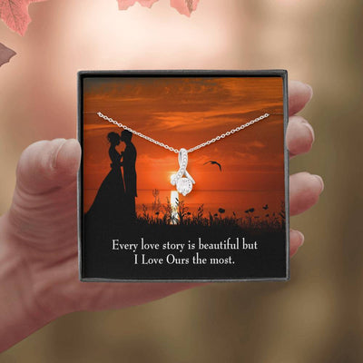 To My Girlfriend Love Our Story Message Card W Mahogany Style Luxury Box Eternity Ribbon Stone Necklace - Alluring Beauty Necklace Gift For Her