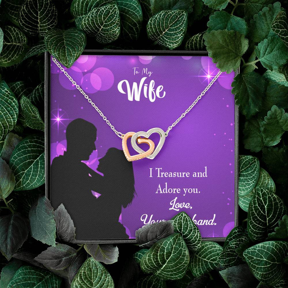 Wife Gift For Wife Birthday I Treasure And Adore You Inseparable Love Pendant 18k Rose Gold Finish 16� - Interlocking Hearts Necklace