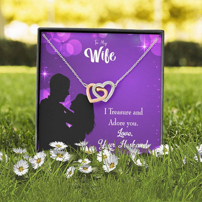 Wife Gift For Wife Birthday I Treasure And Adore You Inseparable Love Pendant 18k Rose Gold Finish 16� - Interlocking Hearts Necklace