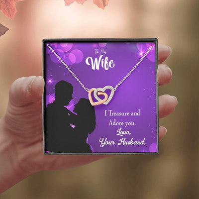 Wife Gift For Wife Birthday I Treasure And Adore You Inseparable Love Pendant 18k Rose Gold Finish 16� - Interlocking Hearts Necklace