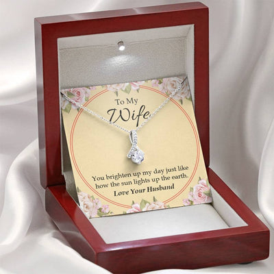 Wife Gift You Brighten Up My Day Eternity Ribbon Stone Pendant 14K White Gold Stainless Steel Jewelry Gift  - Alluring Beauty Necklace Gift For Her