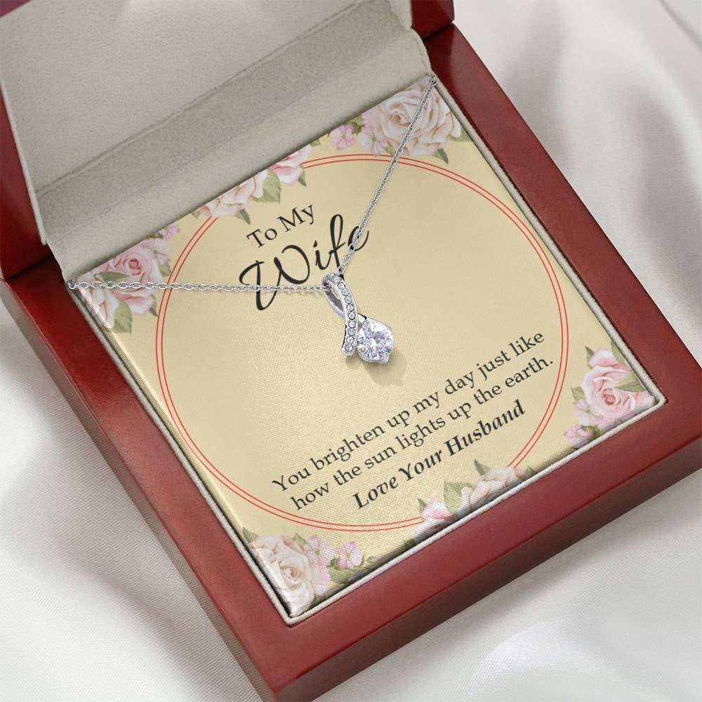 Wife Gift You Brighten Up My Day Eternity Ribbon Stone Pendant 14K White Gold Stainless Steel Jewelry Gift  - Alluring Beauty Necklace Gift For Her