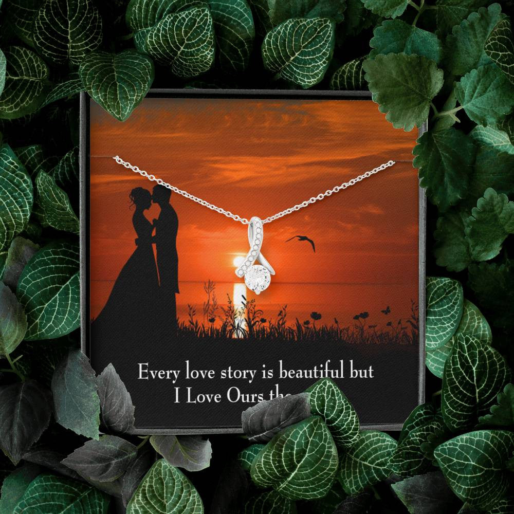 To My Girlfriend Love Our Story Message Card W Mahogany Style Luxury Box Eternity Ribbon Stone Necklace - Alluring Beauty Necklace Gift For Her