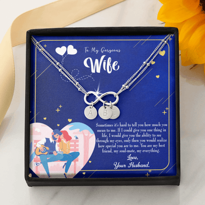 To My Wife My Soulmate My Everything Blue Infinity Bracelet With Initial Charms - Infinity Bracelet