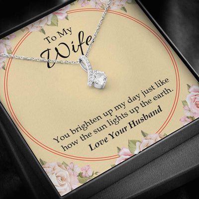 Wife Gift You Brighten Up My Day Eternity Ribbon Stone Pendant 14K White Gold Stainless Steel Jewelry Gift  - Alluring Beauty Necklace Gift For Her