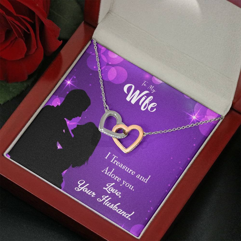 Wife Gift For Wife Birthday I Treasure And Adore You Inseparable Love Pendant 18k Rose Gold Finish 16� - Interlocking Hearts Necklace