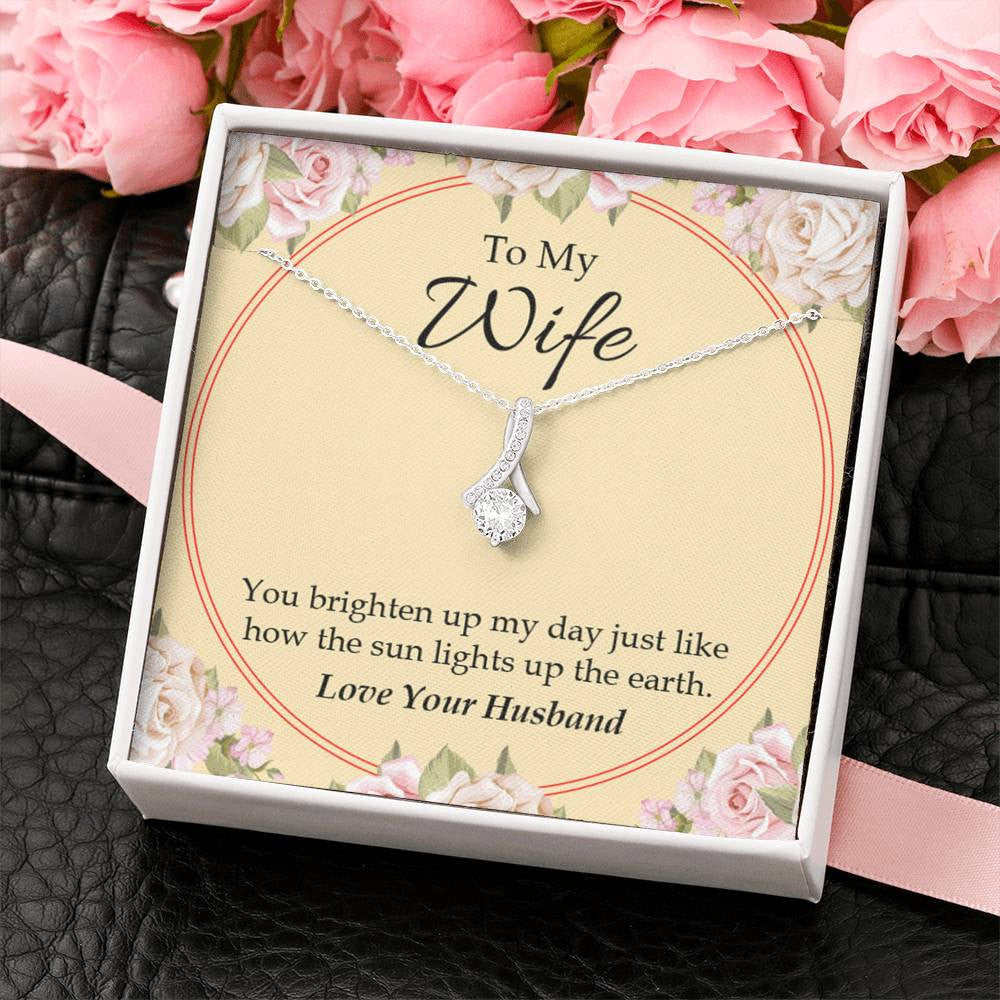 Wife Gift You Brighten Up My Day Eternity Ribbon Stone Pendant 14K White Gold Stainless Steel Jewelry Gift  - Alluring Beauty Necklace Gift For Her