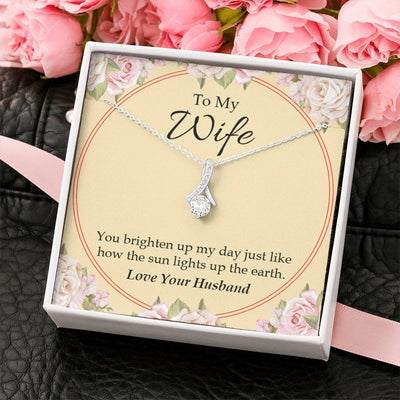 Wife Gift You Brighten Up My Day Eternity Ribbon Stone Pendant 14K White Gold Stainless Steel Jewelry Gift  - Alluring Beauty Necklace Gift For Her