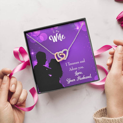 Wife Gift For Wife Birthday I Treasure And Adore You Inseparable Love Pendant 18k Rose Gold Finish 16� - Interlocking Hearts Necklace