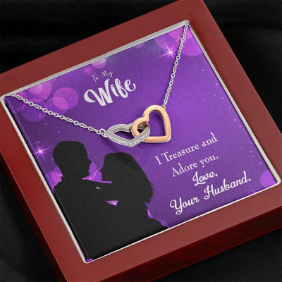 Wife Gift For Wife Birthday I Treasure And Adore You Inseparable Love Pendant 18k Rose Gold Finish 16� - Interlocking Hearts Necklace