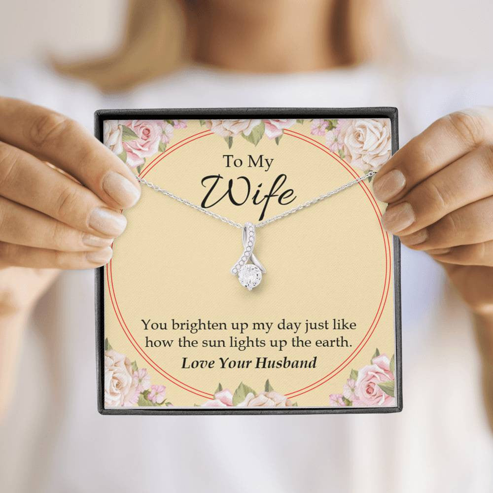 Wife Gift You Brighten Up My Day Eternity Ribbon Stone Pendant 14K White Gold Stainless Steel Jewelry Gift  - Alluring Beauty Necklace Gift For Her