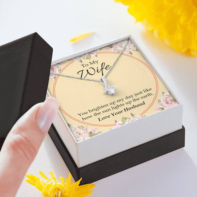 Wife Gift You Brighten Up My Day Eternity Ribbon Stone Pendant 14K White Gold Stainless Steel Jewelry Gift  - Alluring Beauty Necklace Gift For Her