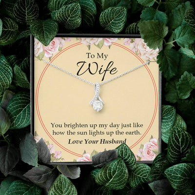 Wife Gift You Brighten Up My Day Eternity Ribbon Stone Pendant 14K White Gold Stainless Steel Jewelry Gift  - Alluring Beauty Necklace Gift For Her