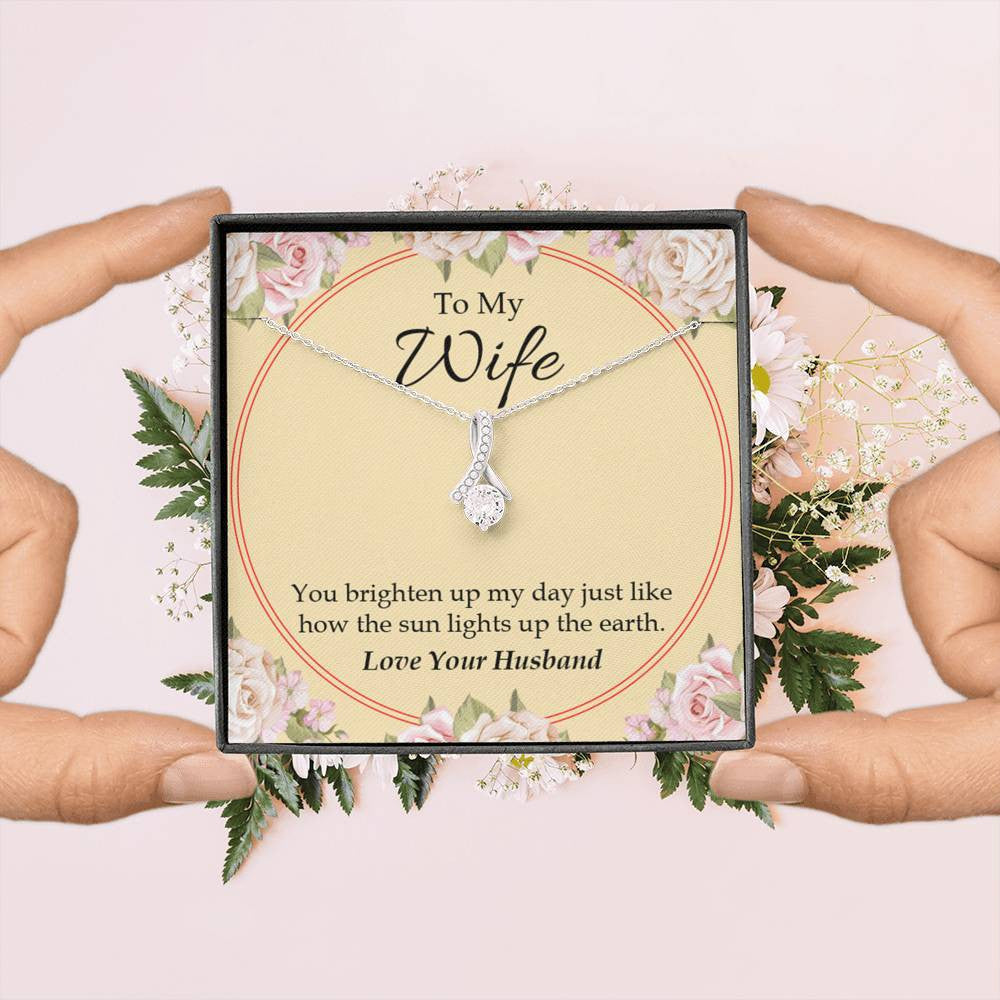 Wife Gift You Brighten Up My Day Eternity Ribbon Stone Pendant 14K White Gold Stainless Steel Jewelry Gift  - Alluring Beauty Necklace Gift For Her