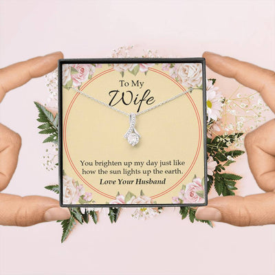 Wife Gift You Brighten Up My Day Eternity Ribbon Stone Pendant 14K White Gold Stainless Steel Jewelry Gift  - Alluring Beauty Necklace Gift For Her