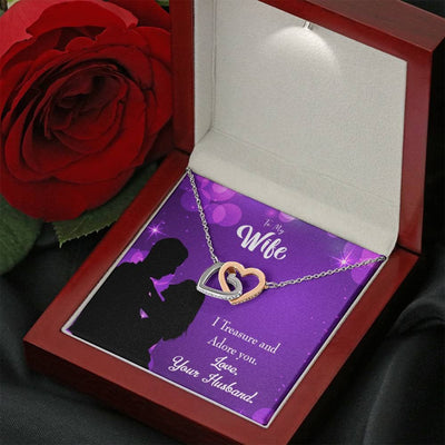 Wife Gift For Wife Birthday I Treasure And Adore You Inseparable Love Pendant 18k Rose Gold Finish 16� - Interlocking Hearts Necklace