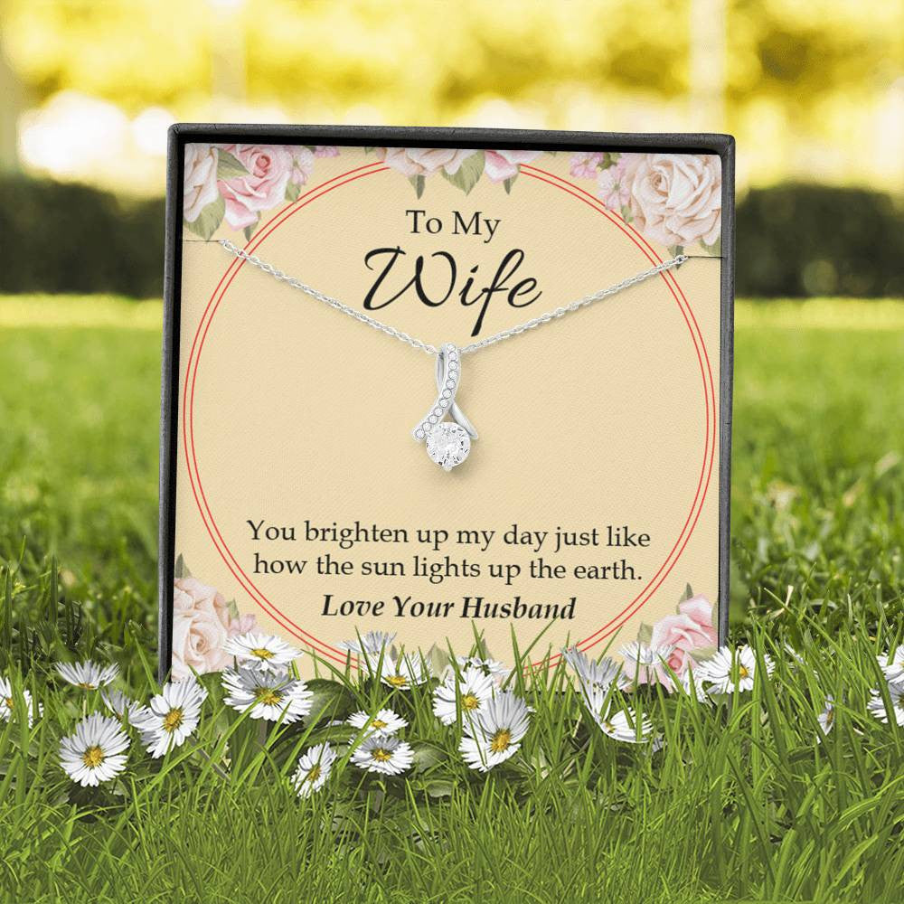 Wife Gift You Brighten Up My Day Eternity Ribbon Stone Pendant 14K White Gold Stainless Steel Jewelry Gift  - Alluring Beauty Necklace Gift For Her