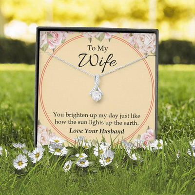 Wife Gift You Brighten Up My Day Eternity Ribbon Stone Pendant 14K White Gold Stainless Steel Jewelry Gift  - Alluring Beauty Necklace Gift For Her