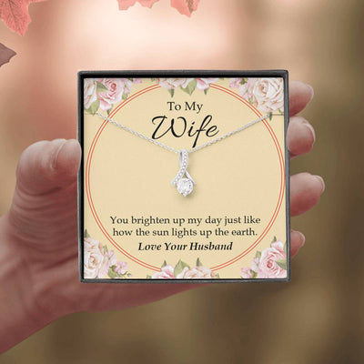 Wife Gift You Brighten Up My Day Eternity Ribbon Stone Pendant 14K White Gold Stainless Steel Jewelry Gift  - Alluring Beauty Necklace Gift For Her
