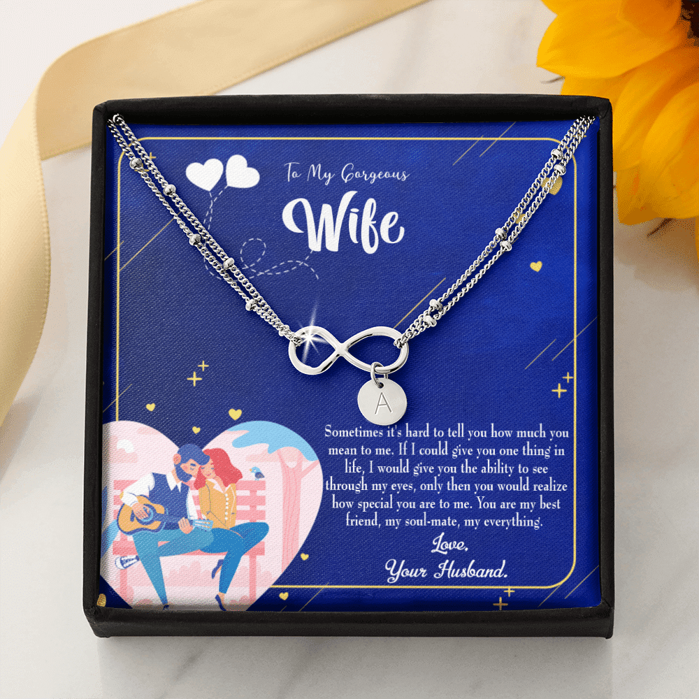To My Wife My Soulmate My Everything Blue Infinity Bracelet With Initial Charms - Infinity Bracelet