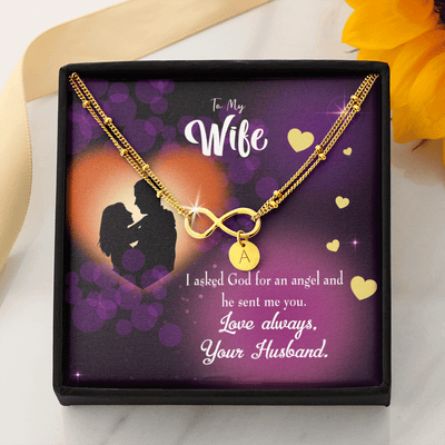 To My Wife You're An Angel Infinity Bracelet With Initial Charms - Infinity Bracelet
