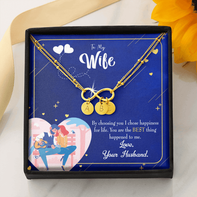 To My Wife I Chose Happiness Infinity Bracelet With Initial Charms - Infinity Bracelet