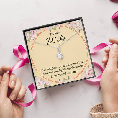 Wife Gift You Brighten Up My Day Eternity Ribbon Stone Pendant 14K White Gold Stainless Steel Jewelry Gift  - Alluring Beauty Necklace Gift For Her