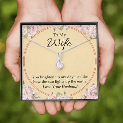 Wife Gift You Brighten Up My Day Eternity Ribbon Stone Pendant 14K White Gold Stainless Steel Jewelry Gift  - Alluring Beauty Necklace Gift For Her