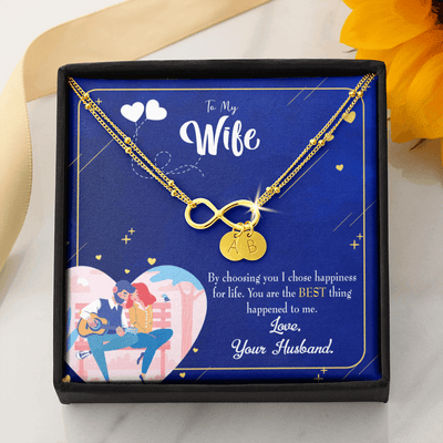 To My Wife I Chose Happiness Infinity Bracelet With Initial Charms - Infinity Bracelet