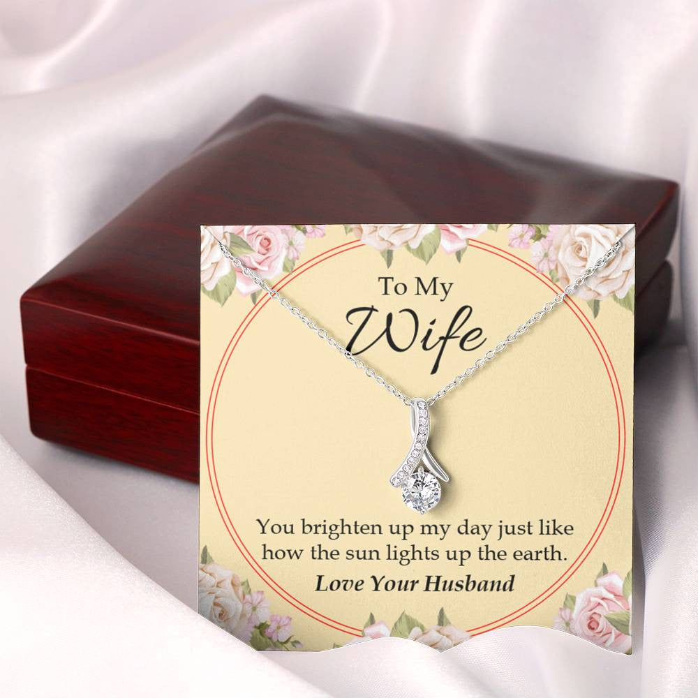 Wife Gift You Brighten Up My Day Eternity Ribbon Stone Pendant 14K White Gold Stainless Steel Jewelry Gift  - Alluring Beauty Necklace Gift For Her