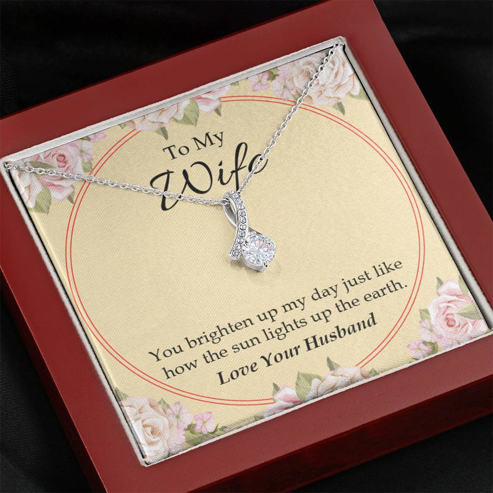 Wife Gift You Brighten Up My Day Eternity Ribbon Stone Pendant 14K White Gold Stainless Steel Jewelry Gift  - Alluring Beauty Necklace Gift For Her