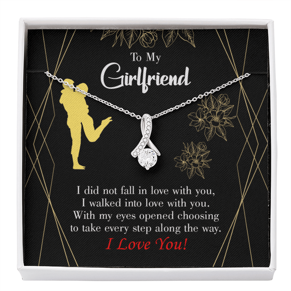 Girlfriend Gift Walked Into Love Eternity Ribbon Stone Pendant 14K White Gold Stainless Steel Jewelry Gift  - Alluring Beauty Necklace Gift For Her