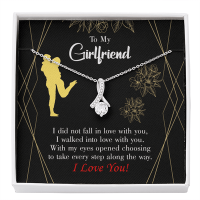 Girlfriend Gift Walked Into Love Eternity Ribbon Stone Pendant 14K White Gold Stainless Steel Jewelry Gift  - Alluring Beauty Necklace Gift For Her