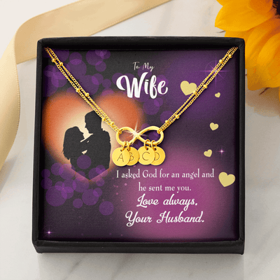 To My Wife You're An Angel Infinity Bracelet With Initial Charms - Infinity Bracelet