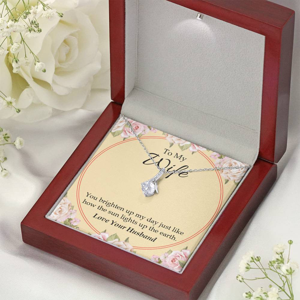 Wife Gift You Brighten Up My Day Eternity Ribbon Stone Pendant 14K White Gold Stainless Steel Jewelry Gift  - Alluring Beauty Necklace Gift For Her