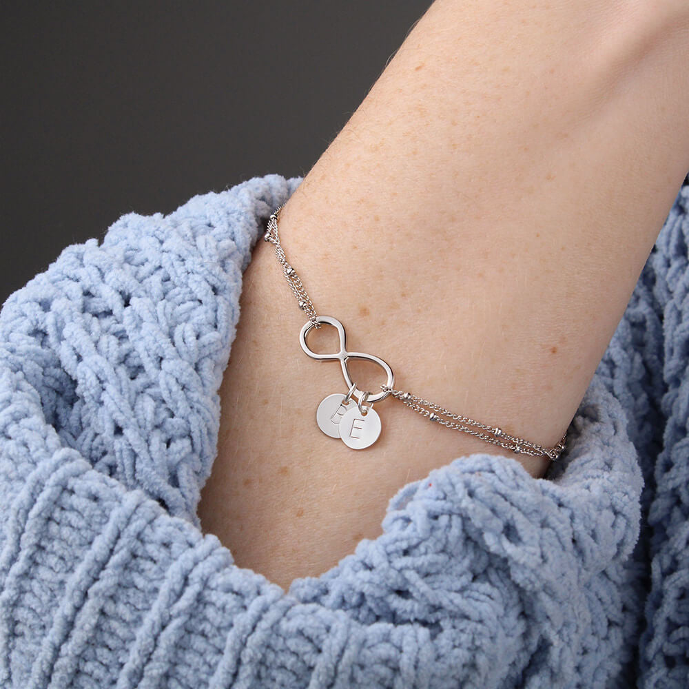 To My Wife You're An Angel Infinity Bracelet With Initial Charms - Infinity Bracelet