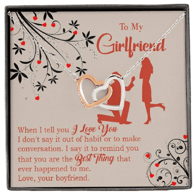 Girlfriend Necklace Message Card Out Of Habit Inseparable Love Pendant Surgical Steel Girlfriend Birthday Card Romantic - Interlocking Hearts Necklace