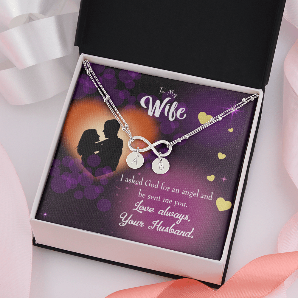 To My Wife You're An Angel Infinity Bracelet With Initial Charms - Infinity Bracelet