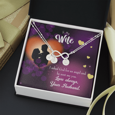 To My Wife You're An Angel Infinity Bracelet With Initial Charms - Infinity Bracelet