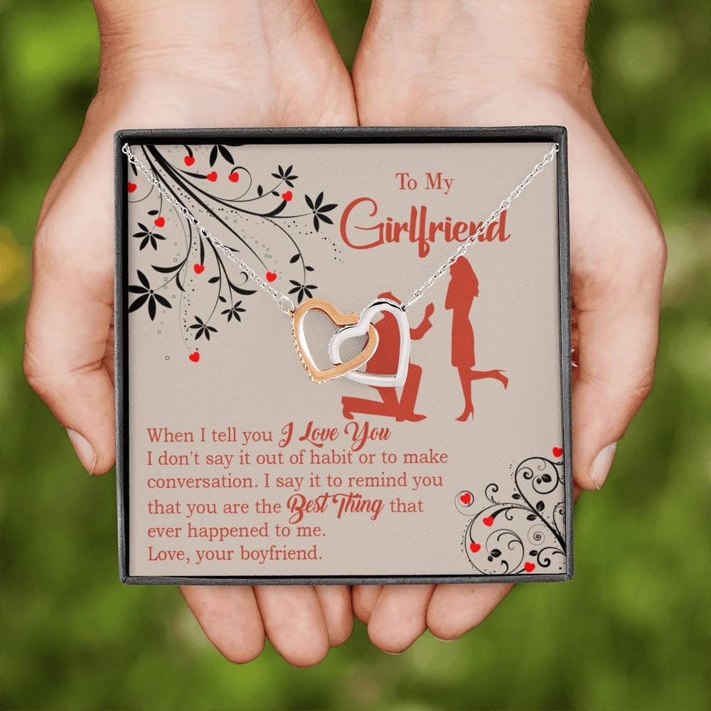 Girlfriend Necklace Message Card Out Of Habit Inseparable Love Pendant Surgical Steel Girlfriend Birthday Card Romantic - Interlocking Hearts Necklace