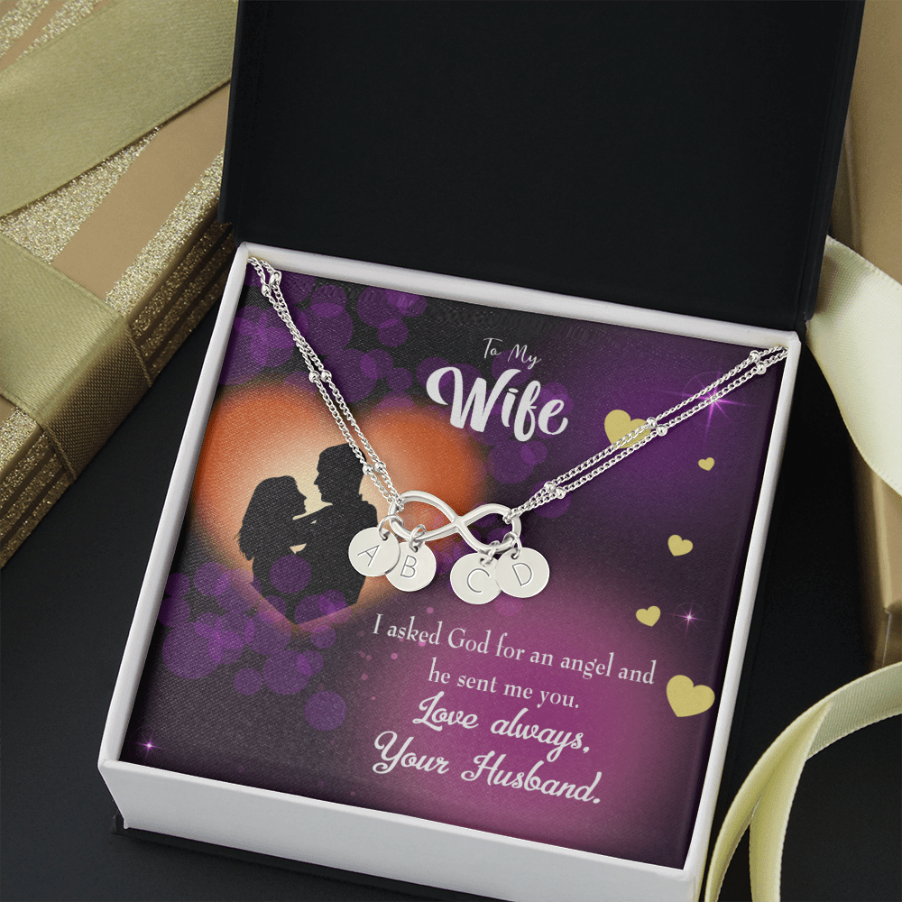 To My Wife You're An Angel Infinity Bracelet With Initial Charms - Infinity Bracelet