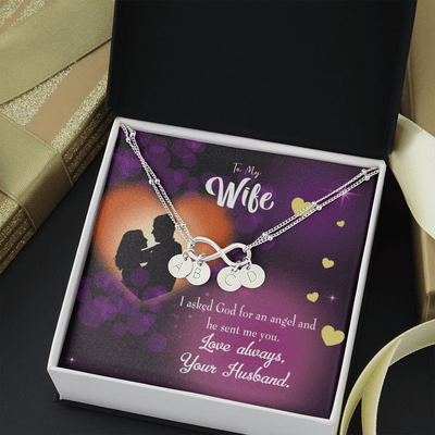 To My Wife You're An Angel Infinity Bracelet With Initial Charms - Infinity Bracelet
