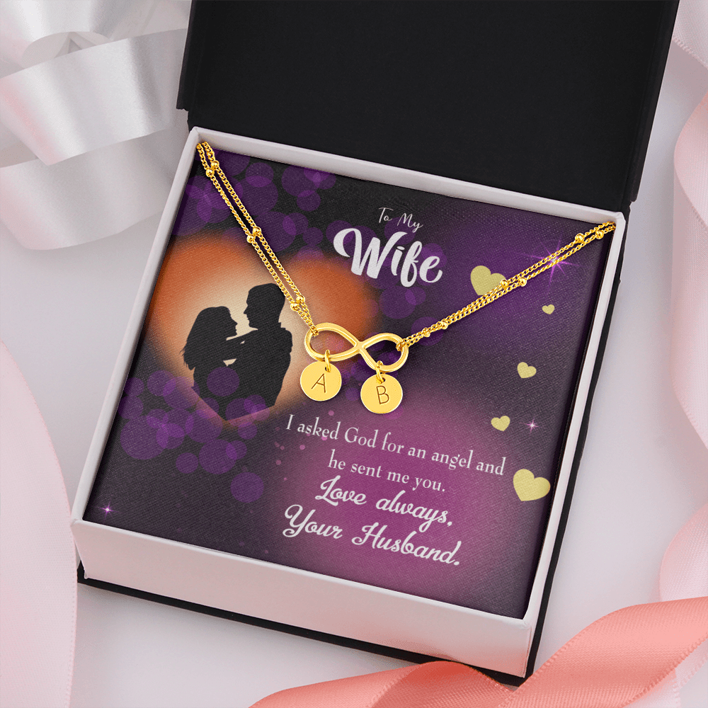 To My Wife You're An Angel Infinity Bracelet With Initial Charms - Infinity Bracelet