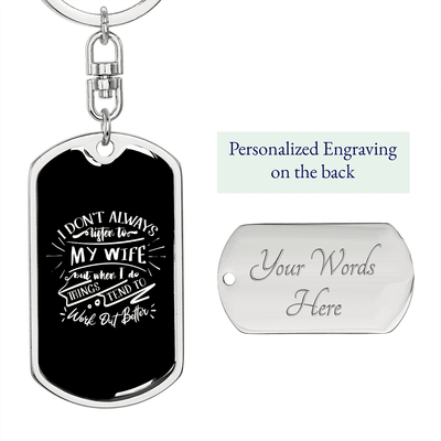 To My Wife  Work Out Better Keychain Stainless Steel or 18k Gold Dog Tag Keyring - Dog Tag with Swivel Keychain