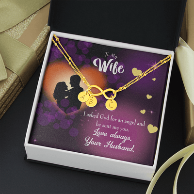 To My Wife You're An Angel Infinity Bracelet With Initial Charms - Infinity Bracelet